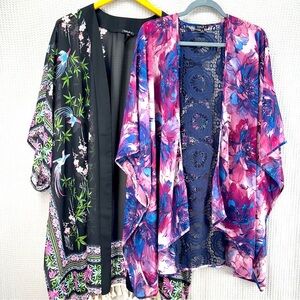 (2) Sami & Jo Plus Women’s 3X Floral Boho Kimono Dusters W/ Bell Sleeves Tassles